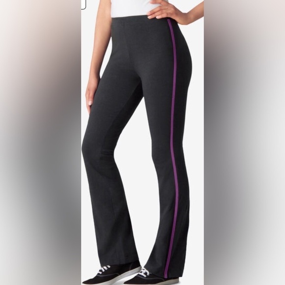 WOMAN WITHIN stretch cotton side stripe boot cut pants black magenta size M - Picture 1 of 11